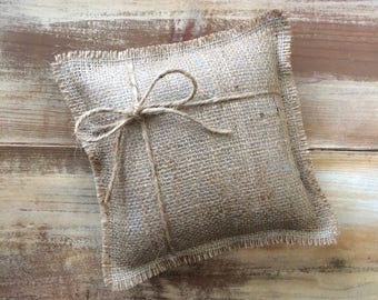 8" x 8" Natural Burlap Ring Bearer Pillow w/ Jute Twine - Rustic/Country/Shabby Chic/Folk-Barn Wedding-Beach Wedding-Minimalist