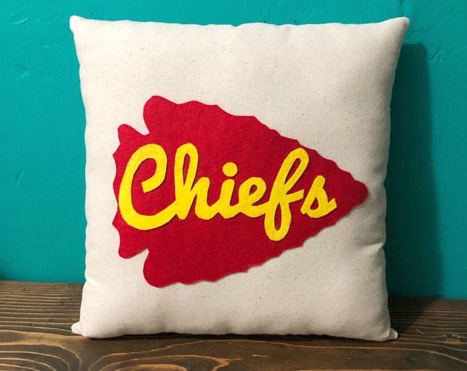 13" x 13" Natural Cotton Arrowhead Kansas City Chiefs Pillow- Custom Colors Available- Featured in Holiday Touchdown: A Chiefs Love Story