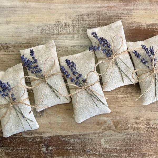 Sachets de coton naturel avec lavande séchée ou pétales de rose séchés-Mariage et cadeau de Noël-Rustique/Naturel-Fiançailles/Douche nuptiale-Mariage dans le jardin