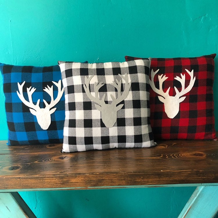 13 X 13 Buffalo Check Pillow With Elk Head Silhouette Choose Your