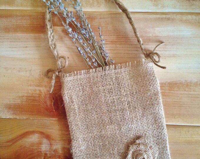 Burlap Flower Girl Bag w/ Burlap Rosette and Jute Twine Handle - Choose Your Color- Country/Barn/Beach/Shabby Chic/Rustic/Folk/Wedding