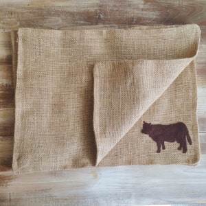 Set of 6 Farm Animal Themed Natural Burlap Placemats-Double Sided Pig-Cow-Horse-Rooster-Goose-Lamb-Rustic/Country/Folk Decor-Custom Colors image 4