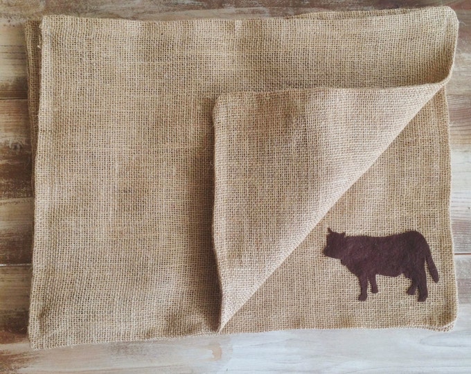 Set of 2- Farm Animal Themed Natural Burlap Placemats-Double Sided- Pig-Cow-Horse-Rooster-Goose-Lamb-Rustic/Country/Folk Decor-Custom Colors