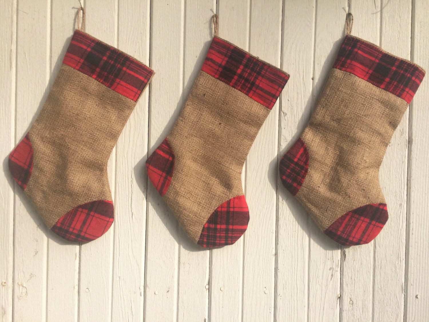 Plaid Flannel Burlap Christmas Stocking 3 Plaid Designs