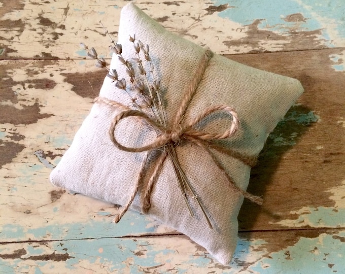 Lavender or Rose Petal Filled- Natural Cotton Ring Bearer Pillow w/ Jute Twine- Rustic/Country/Shabby Chic-Beach Wedding-Garden Wedding