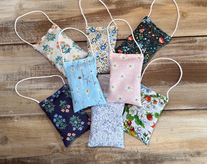 Hanging Floral Cotton Sachets Filled With Dried Lavender- Sold Individually, Choice Fabric- Wedding, Bridal, Birthday Party Favor Gift