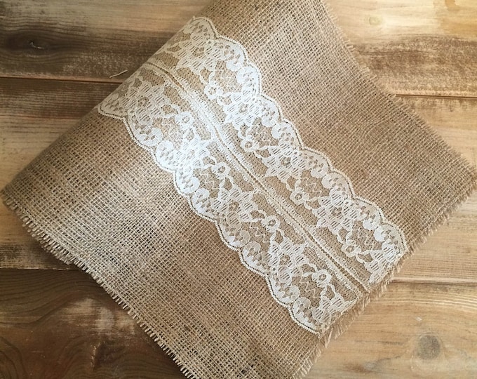 Burlap & Lace Table Runner-Cream Lace Detail-3 Burlap Colors Available-Many Sizes Available-Romantic/Rustic/Country-Barn Wedding-Garden Wed