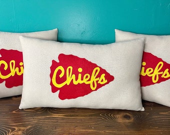 12” x 20” Natural Cotton Arrowhead Chiefs Pillow- Custom Colors Available- Kansas City Chiefs-NFL-Playoffs-Football Decor-Sports Decor