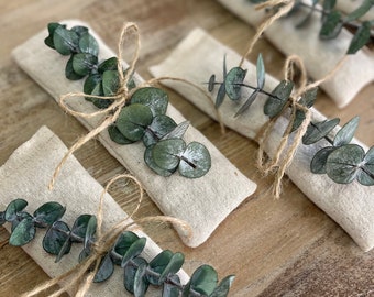 Natural Cotton Lavender Eye Pillow Sachets-With Preserved Eucalyptus & Jute Twine- Filled With Dried Lavender-Party Favor-Weddings