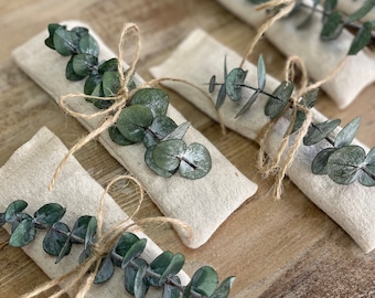 Natural Cotton Lavender Eye Pillow Sachets-With Preserved Eucalyptus & Jute Twine- Filled With Dried Lavender-Party Favor-Weddings