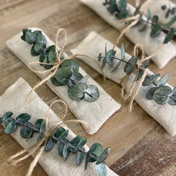 Natural Cotton Lavender Eye Pillow Sachets-With Preserved Eucalyptus & Jute Twine- Filled With Dried Lavender-Party Favor-Weddings