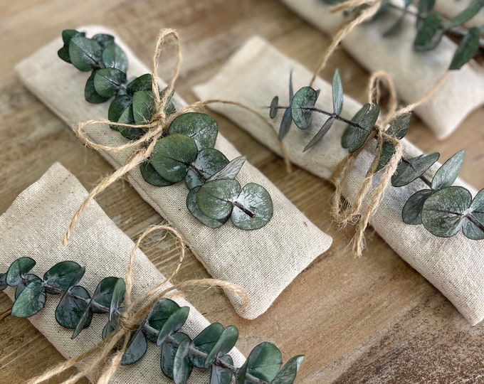Natural Cotton Lavender Eye Pillow Sachets-With Preserved Eucalyptus & Jute Twine- Filled With Dried Lavender-Party Favor-Weddings