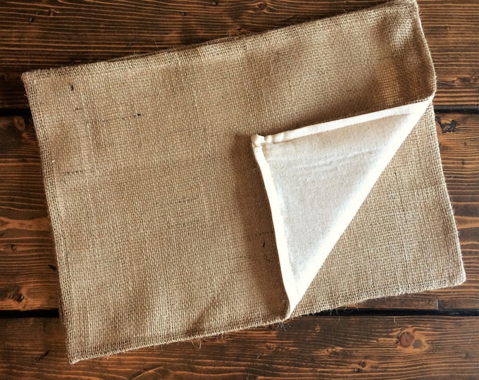 Set of 4-Burlap Placemats With Natural Cotton Fabric Lining- Double Sided/Reversible-Minimalist-Rustic-Country-Farmhouse-Cabin-Chic