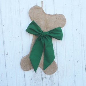 Burlap Dog Bone Christmas Stockings With Bow- For Her-Puppy/Dog Stocking-Choose Your Colors-Rustic/Shabby Chic/Natural-Red and Green