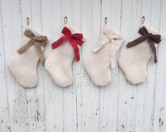 Burlap & Bow Christmas Stocking-Shabby Chic-Natural/Folk/Country/Rustic-CUSTOM Color Combinations Available