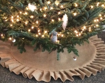 54" Natural Burlap Christmas Tree Skirt With Natural Burlap Ruffle- Rustic/ Folk/ Country/ Shabby Chic/Farmhouse-Minimalist-Rustic Chic