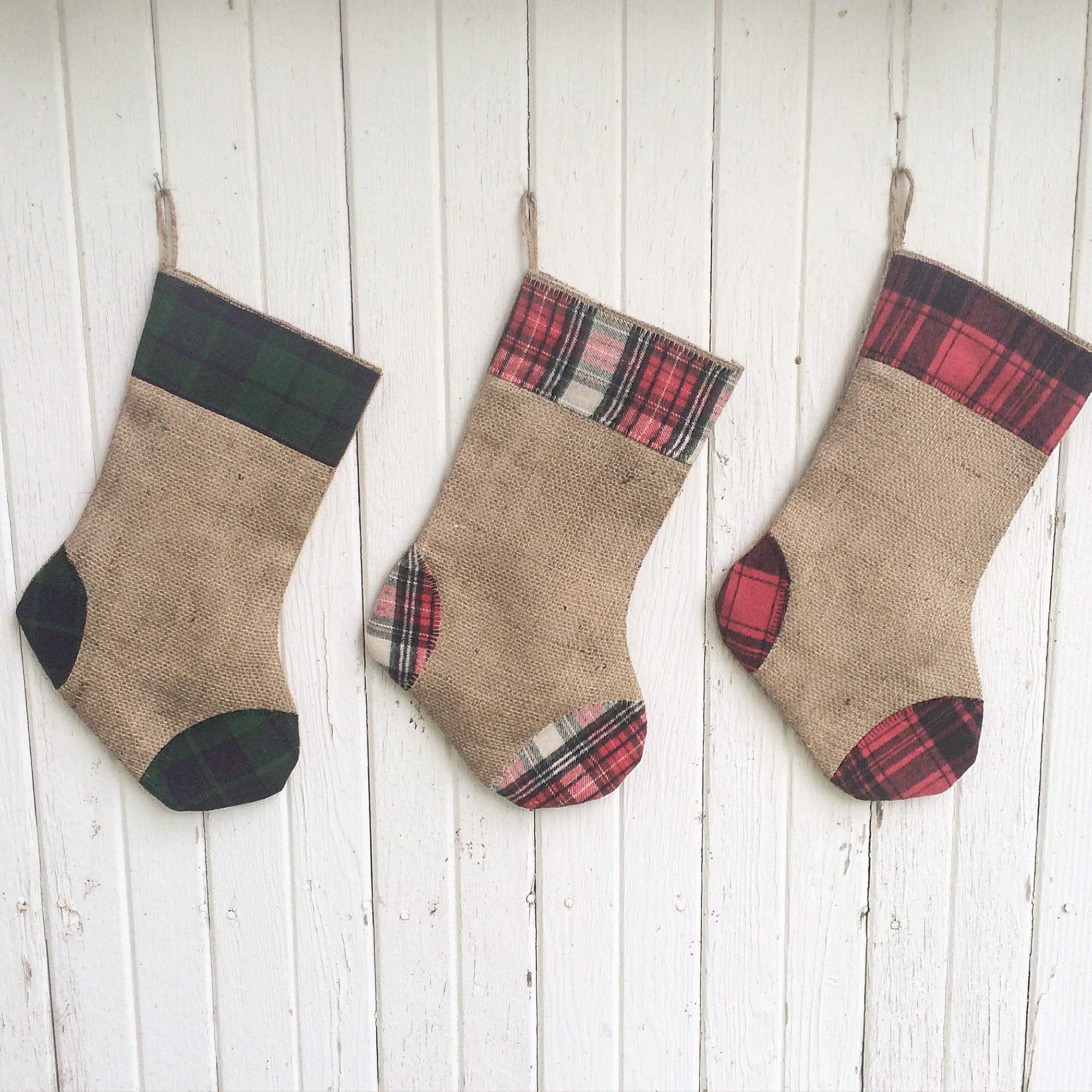 Plaid Flannel Burlap Christmas Stocking 3 Plaid Designs