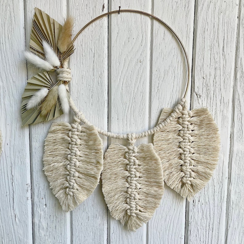 Bridesmaid Macrame Hoop with Dried Bunny Grass Eucalyptus or Natural Palm Spears TWO DESIGNS Available-Bouquet Alternative-Boho/Hippie image 7