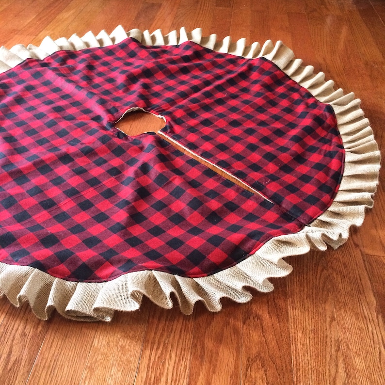 Red and Black Buffalo Check Flannel Cotton-Natural Burlap Buffalo Plaid /& Burlap Ruffle Christmas Tree Skirt 45-46 Farmhouse-Cabin-Decor