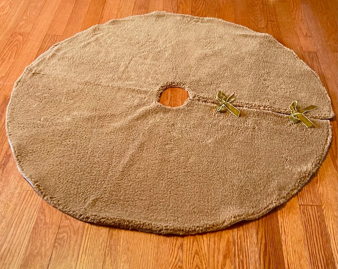 Sherpa Faux Fur Christmas Tree Skirt- Ivory, Tan or Camel- Lined With Textured Linen- Luxury Plush Holiday Decor- Modern Minimalist