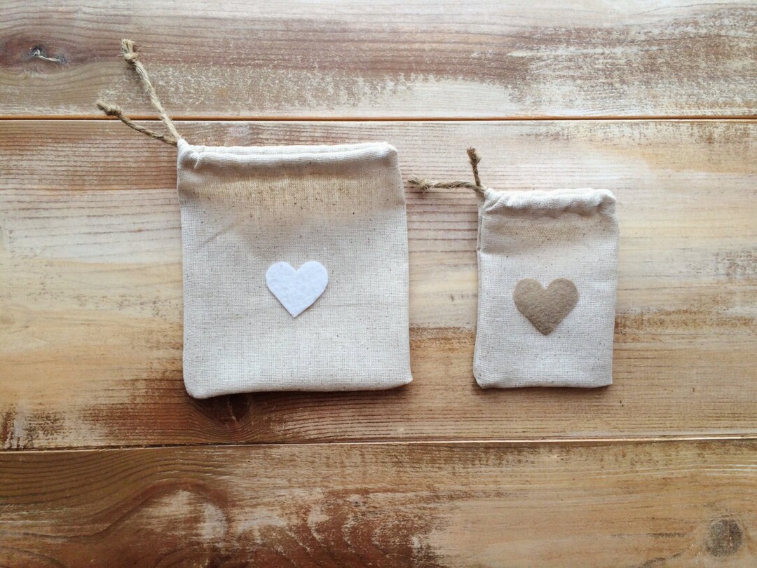 Set of 12natural Cotton Favor Bagscinch With Jute Twine3 Designs & 2