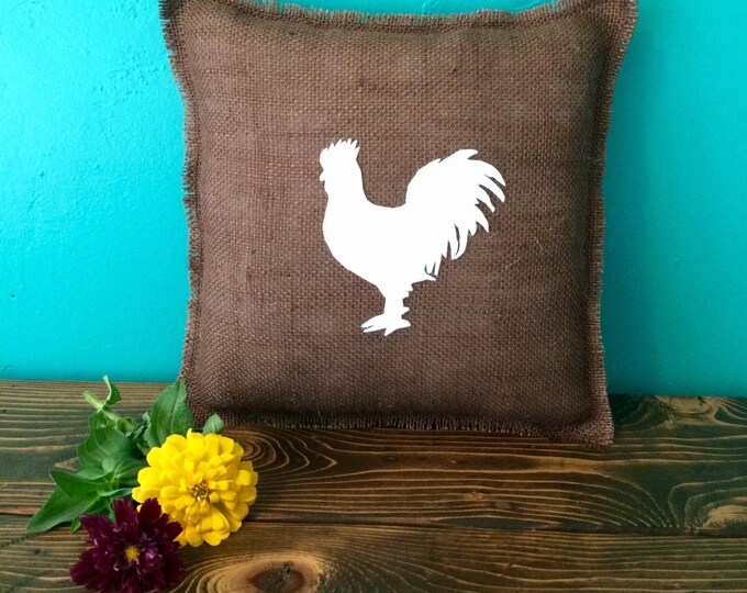 13" x 13" Burlap Pillow w/ Farm Animals- Choose Your Colors-Choose Your Animal-Horse/Pig/Cow/Rooster/Sheep/Goose-Rustic Chic-Farmhouse Decor