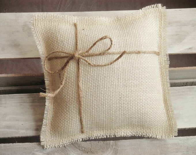 8" x 8" Off White Burlap Ring Bearer Pillow w/ Jute Twine - Rustic/Country/Shabby Chic/Folk-Barn Wedding-Beach Wedding-Woodland Wedding