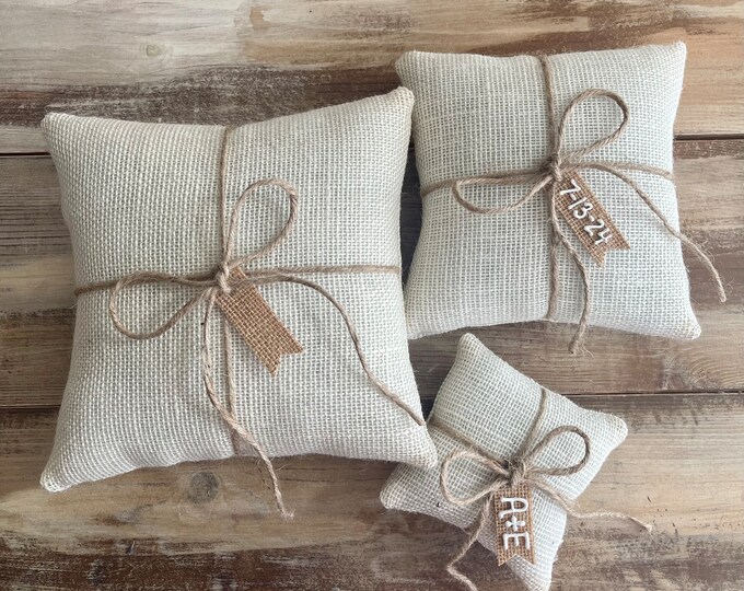 Burlap & Twine Ring Bearer Pillow- Natural Burlap-Ivory Burlap- Small/Medium/Large-Wedding Ceremony-Wedding Gift-Keepsake- Country/Rustic