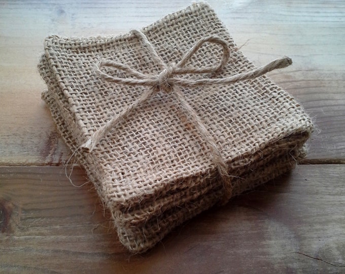 Set of 4-Burlap Coasters- 3 Colors Available-Rustic/Folk/Country-Natural-Farmhouse-Cabin-Country Home Decor-Hostess Gift-Housewarming Gift