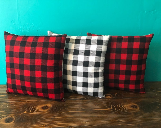 Buffalo Check & Natural Cotton Throw Pillows- Choose Your Size-Choose Your Color-Farmhouse/Cabin-Rustic/Country-Red/Black-Black/White-Plaid