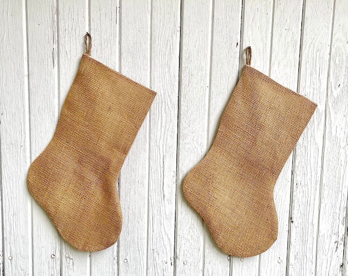 Burlap Christmas Stockings- Plain- For DIY & Craft Project- Natural, Off-White, Red, Chocolate Brown Burlap Available-Minimalist-Family