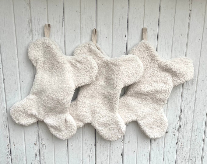 Sherpa Faux Fur Christmas Stockings- Dog Bone or Classic Shape- Custome Colors- Ivory White, Tan, Camel, Green- Modern Cozy Holiday Decor