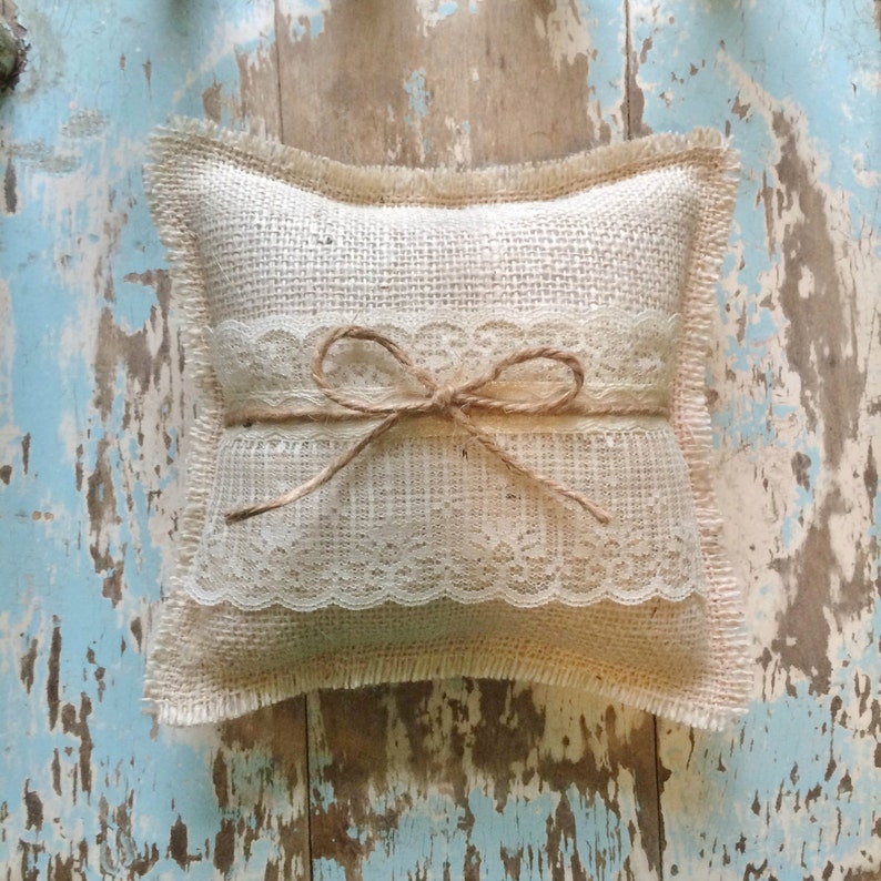 8 X 8 Burlap Ring Bearer Pillow W/ Lace & Jute Etsy