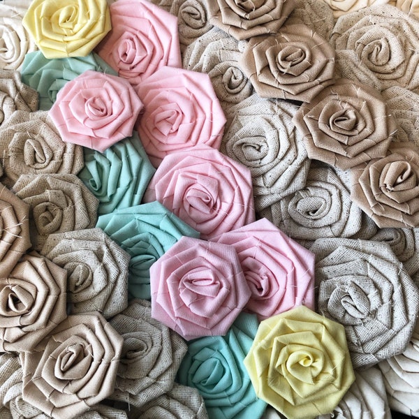 Cotton Rosettes-Choose Your Colors- 34 Colors Available- 3 Sizes Available-Weddings/DIY-Bulk Rosettes-Fabric Flowers-Roses