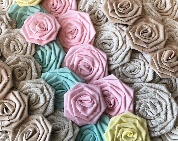 Cotton Rosettes-Choose Your Colors- 34 Colors Available- 3 Sizes Available-Weddings/DIY-Bulk Rosettes-Fabric Flowers-Roses