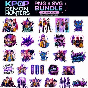 Kpop Demon Hunter PNG SVG Bundle, Huntrix Inspired Shirt Design, Kpop Idol Group Png, Anime Kpop Graphic, Cricut SVG Digital Download
