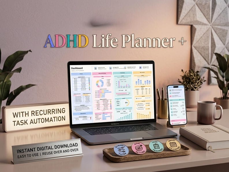 ADHD Life Planner Spreadsheet | Google Sheets, Excel Daily Tracker ...