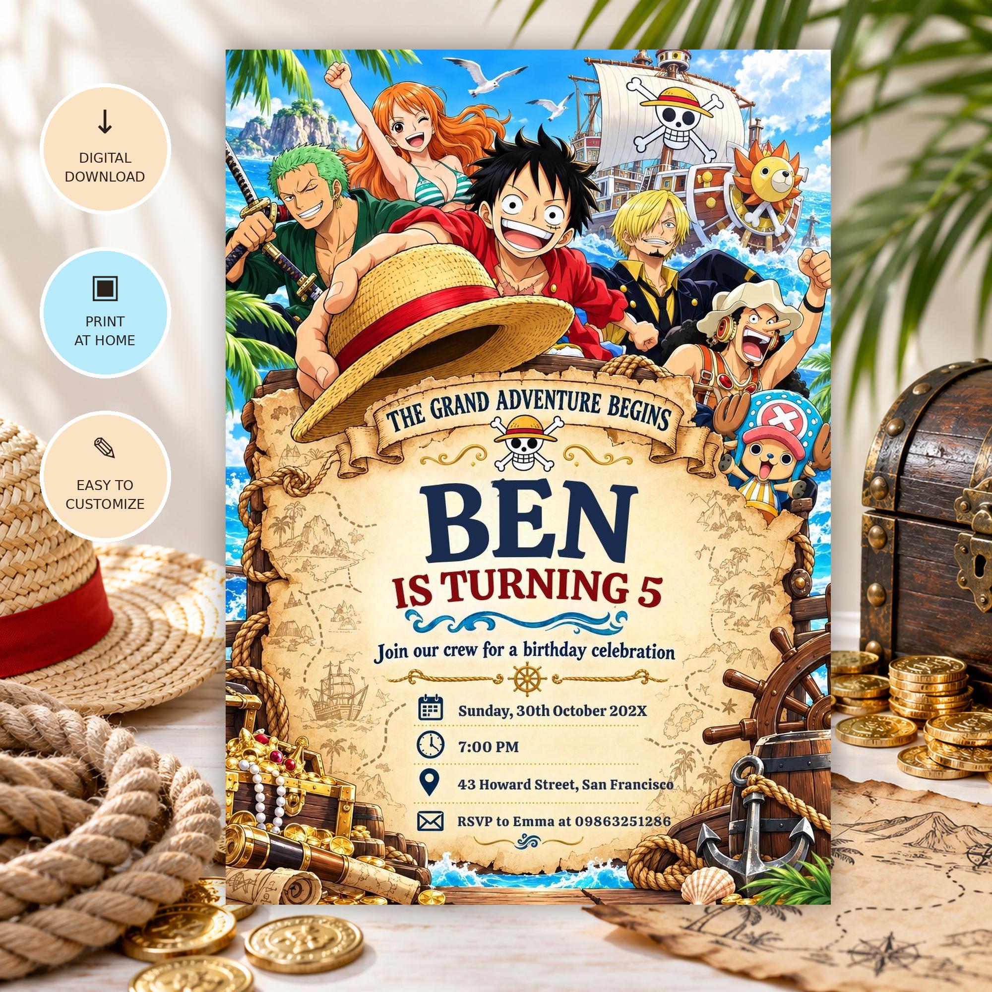 Luffy One Piece Birthday Card - Etsy