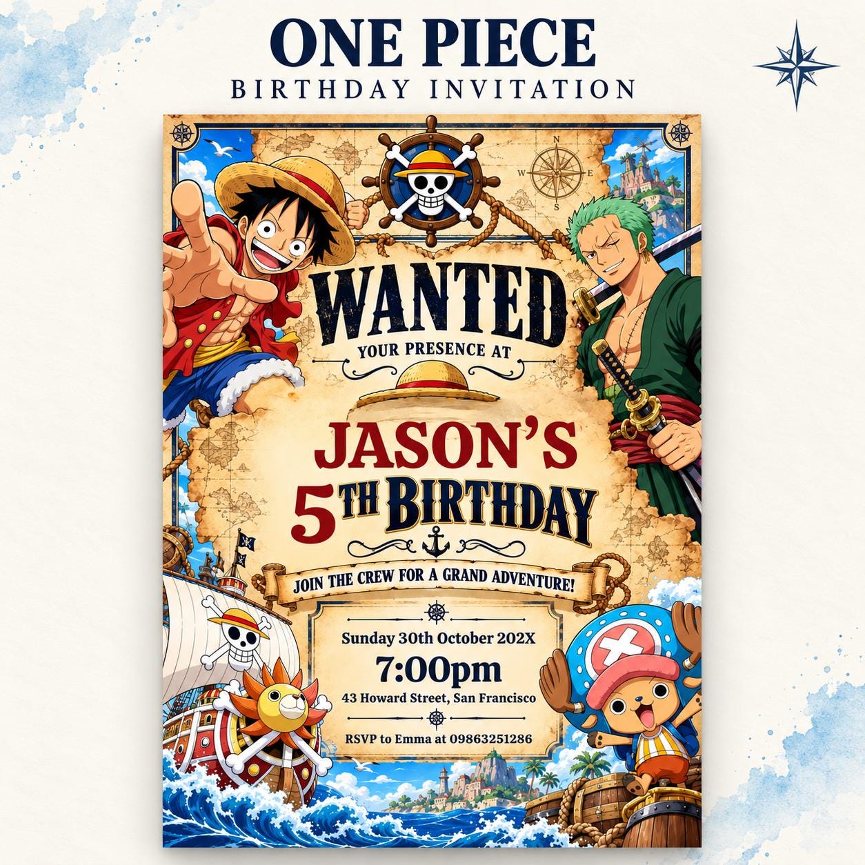Luffy One Piece Birthday Card - Etsy