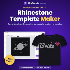 Rhinestone Template Maker Software for Windows | Photo, Logo & Name to Rhinestone SVG DXF PDF | Bling Shirt Design App | Works Offline