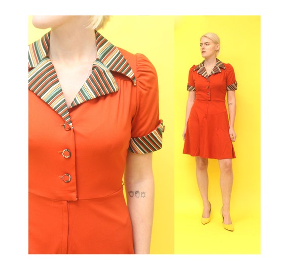 1970s Burnt Orange Mini Dress XS