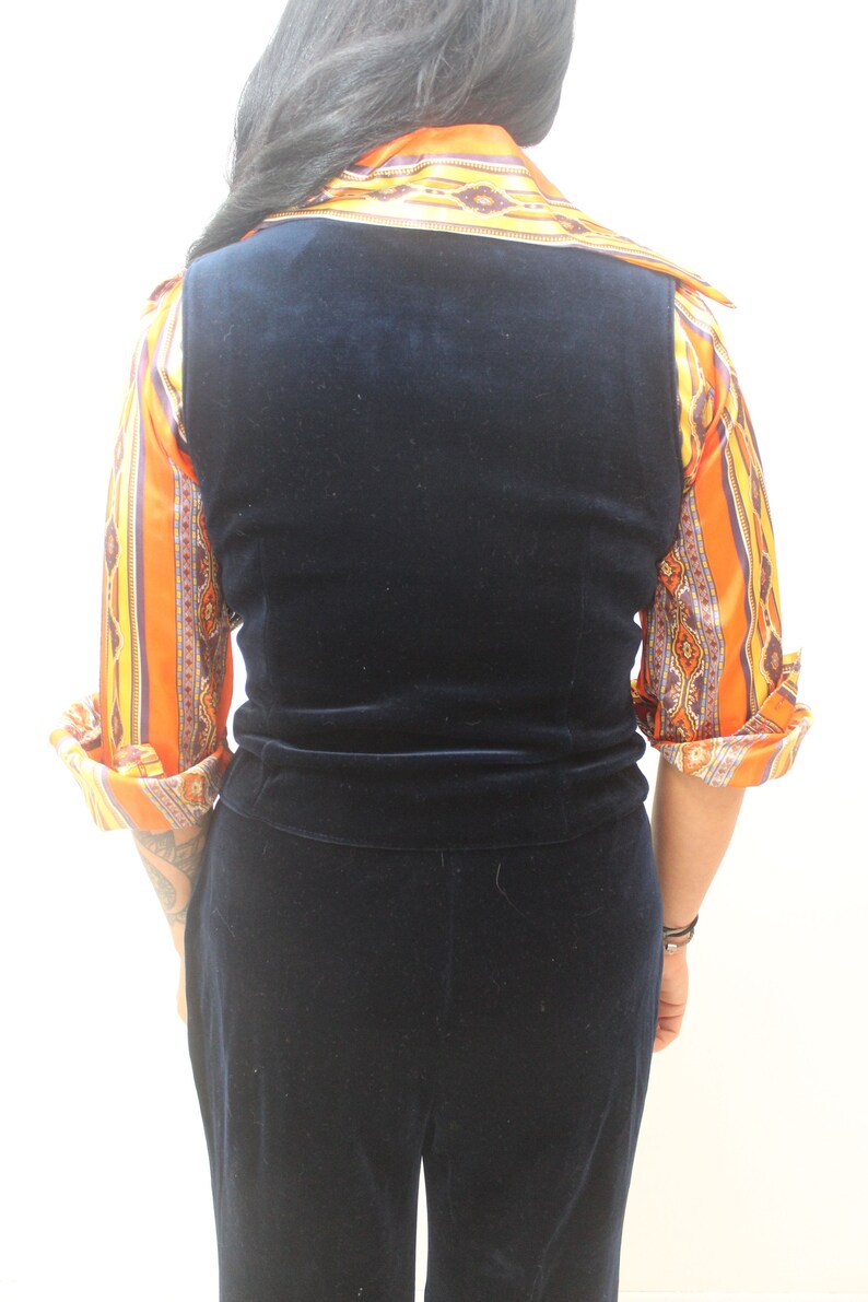 1970s Three Piece Dark Blue Velvet Suit Medium