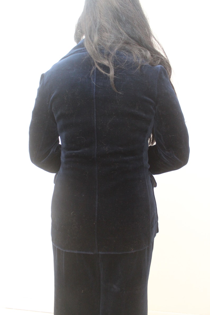 1970s Three Piece Dark Blue Velvet Suit Medium