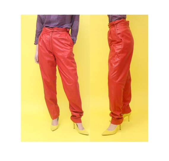 80s High Waist Leather Pants 28w