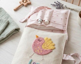 Personalisierte Baby Windel Tasche, Handmade Punch Needle Vogel Design