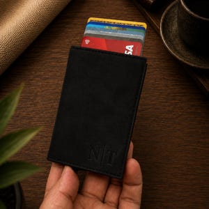 Rfid Leather Wallet, Minimalist Wallet, Pop Up Card Holder, Brown Engraved