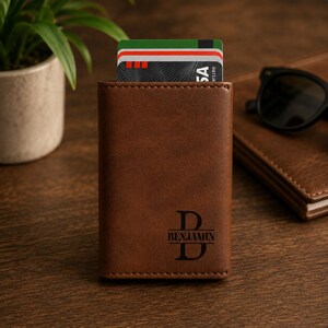 RFID Pop-Up Card Holder Wallet | Personalized Genuine Leather | Custom Engraved Gift for Men