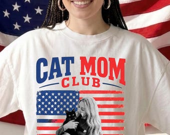 Camiseta Comfort Colors® Vintage Cat Mom America 4th of July, Camiseta Retro Patriótica para Amantes de los Gatos, Camiseta Personalizada para Gatos del 250 Aniversario de Estados Unidos
