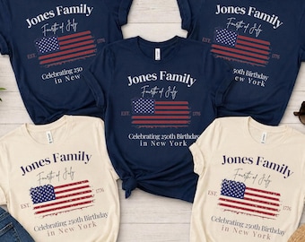 Camiseta personalizada del 4 de julio de 2026 con nombre familiar, camiseta con la bandera estadounidense, regalo del 250 aniversario de Estados Unidos, camiseta vintage estadounidense, camiseta Comfort Color.
