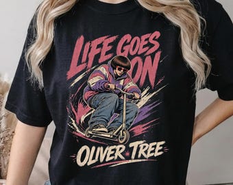 Camiseta Comfort Colors® Oliver Tree Life Goes On Tribute, camiseta gráfica vintage de música alternativa, camiseta retro en memoria de un motociclista.